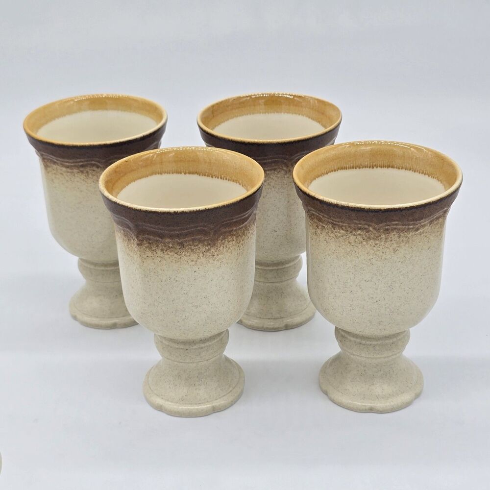 Vintage Mikasa Whole Wheat E8000 10 oz China Goblets Stoneware Set of 4